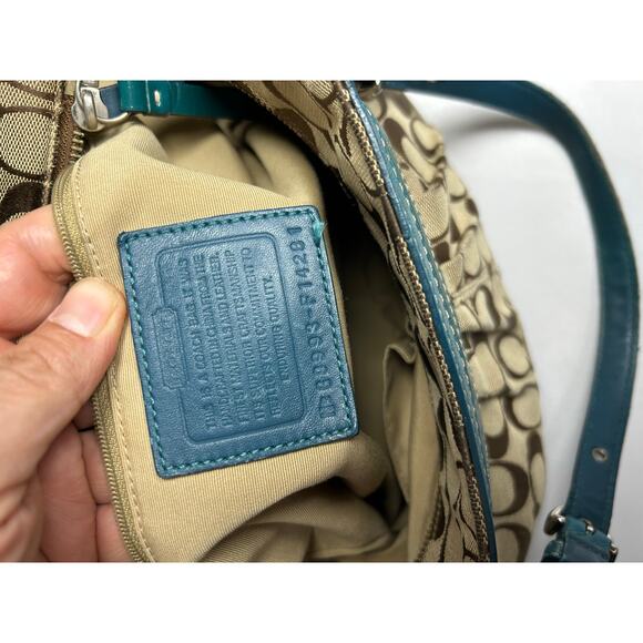 Coach Signature Pleated East West Gallery Shoulder Bag, Green and Tan - Picture 8 of 16